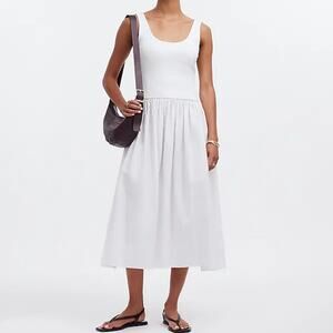 Madewell Drop Waist Tank Midi Dress‎ in White Size M NWT